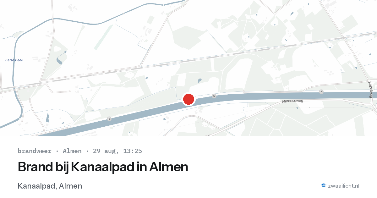 Brand bij Kanaalpad in Almen — 29 aug 2026