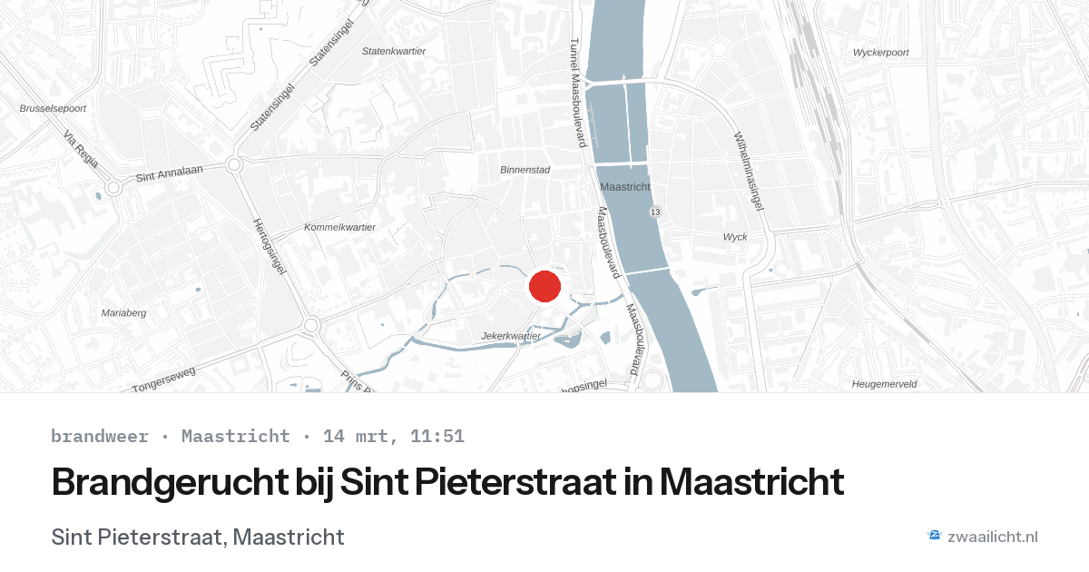 Brandgerucht bij Sint Pieterstraat in Maastricht — 14 mrt 2026