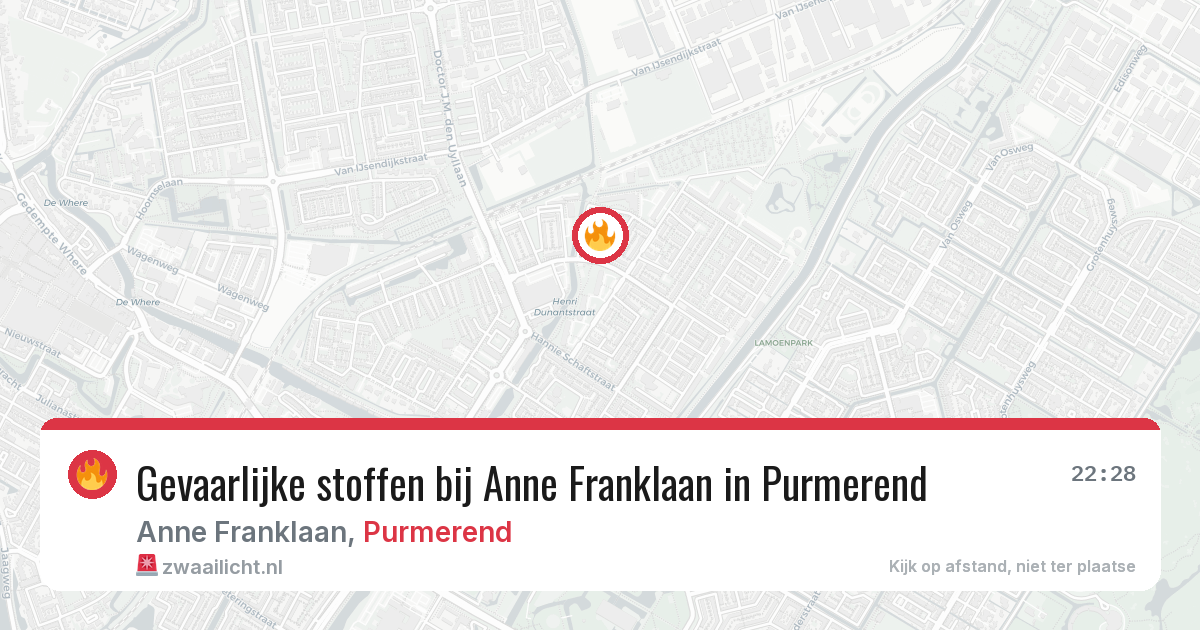 Gevaarlijke stoffen bij Anne Franklaan in Purmerend — 2 aug 2026