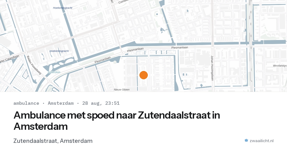 Ambulance met spoed naar Zutendaalstraat in Amsterdam — 28 aug 2026