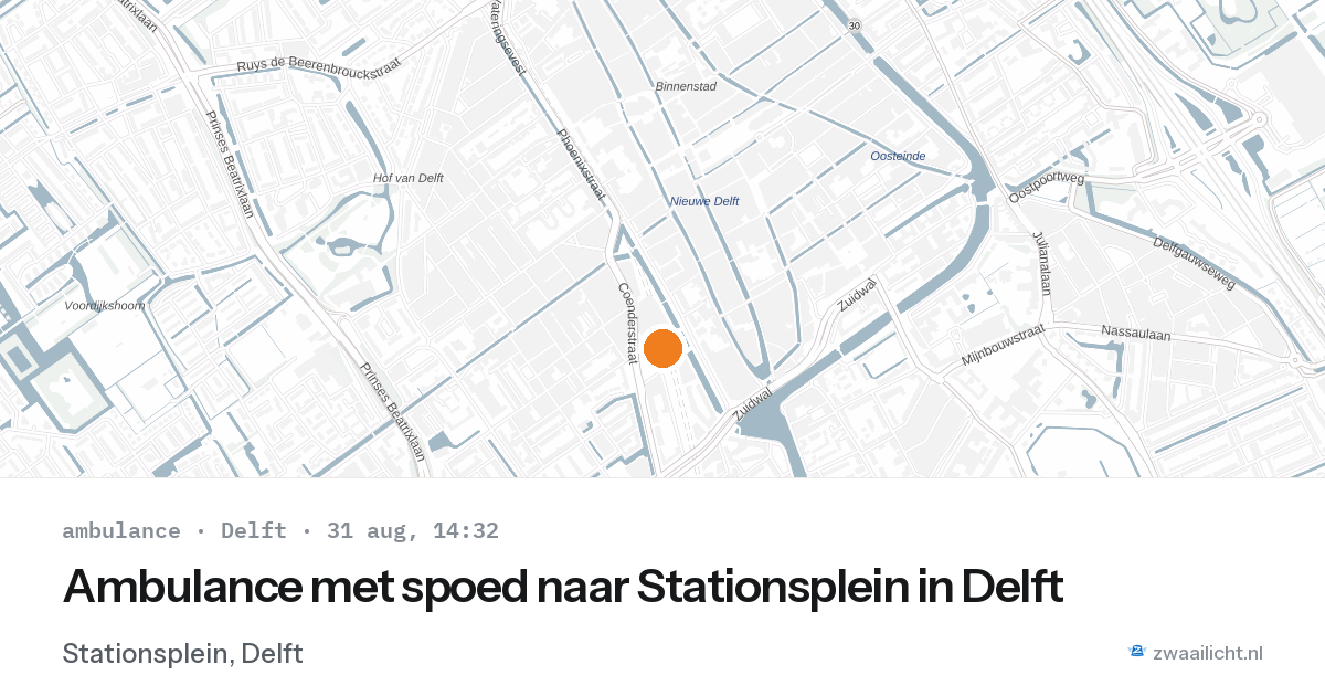 Ambulance met spoed naar Stationsplein in Delft — 31 aug 2026