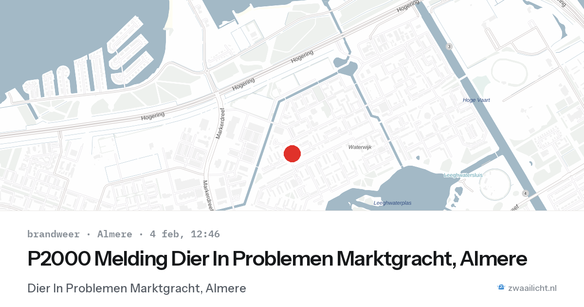 P2000 Melding Dier In Problemen Marktgracht, Almere — 4 feb 2026