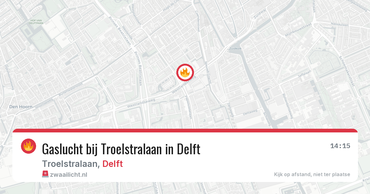 Gaslucht bij Troelstralaan in Delft — 13 mei 2026
