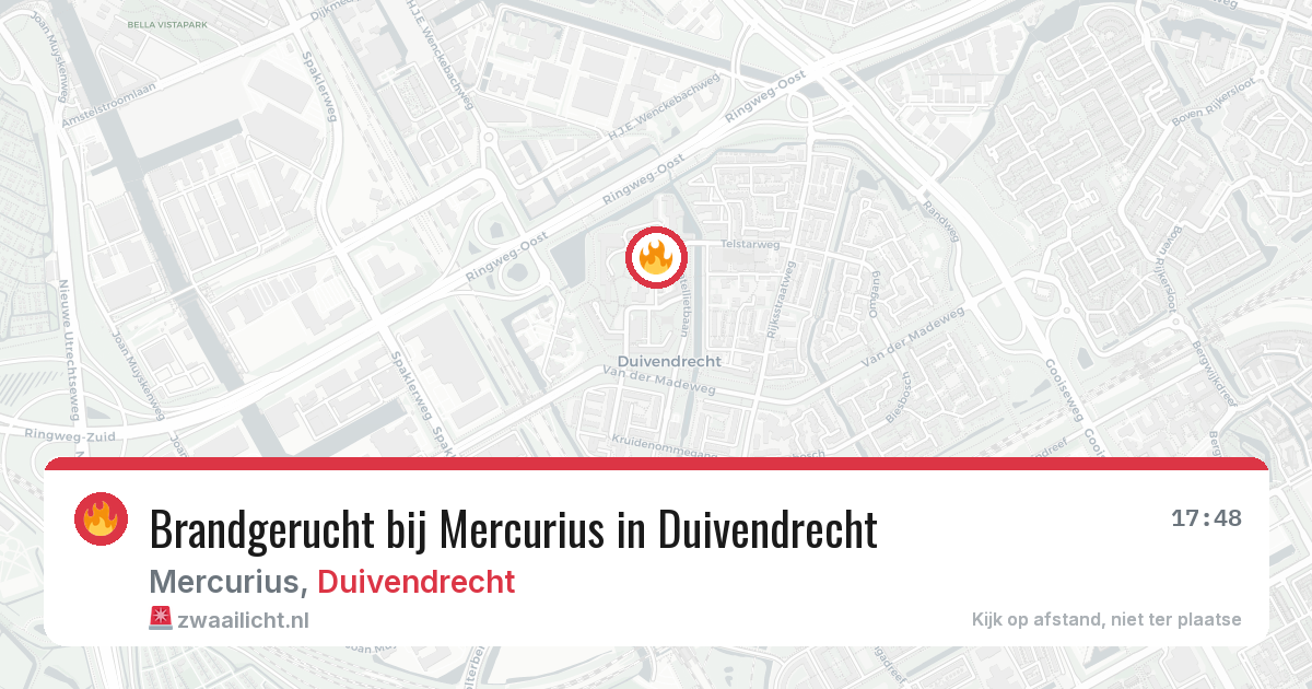 Brandgerucht bij Mercurius in Duivendrecht — 16 jul 2026