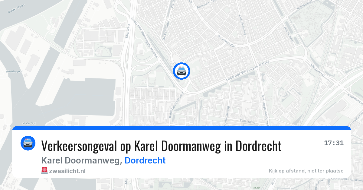 Verkeersongeval op Karel Doormanweg in Dordrecht — 18 mrt 2026