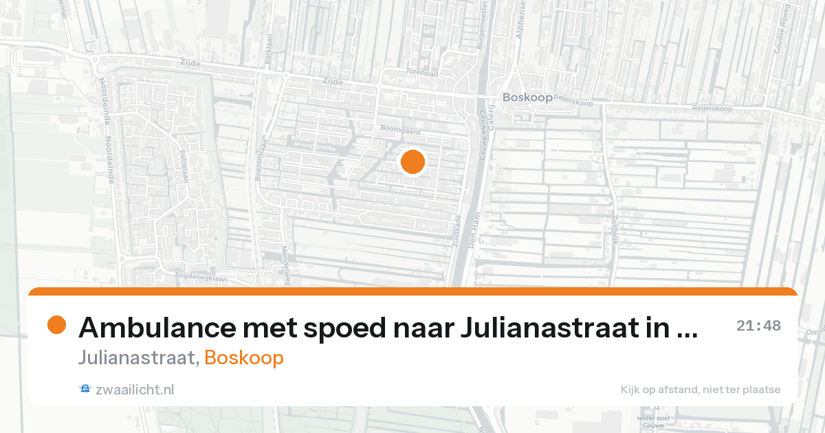Ambulance met spoed naar Julianastraat in Boskoop — 21 aug 2026