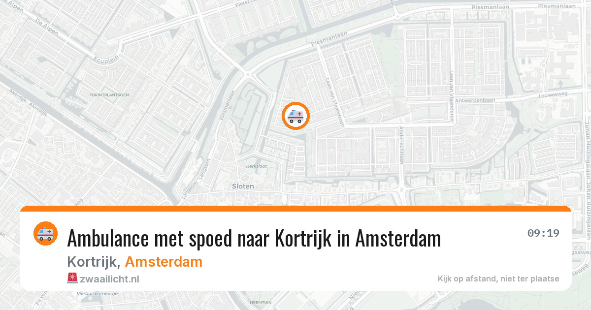 Ambulance met spoed naar Kortrijk in Amsterdam — 14 aug 2026