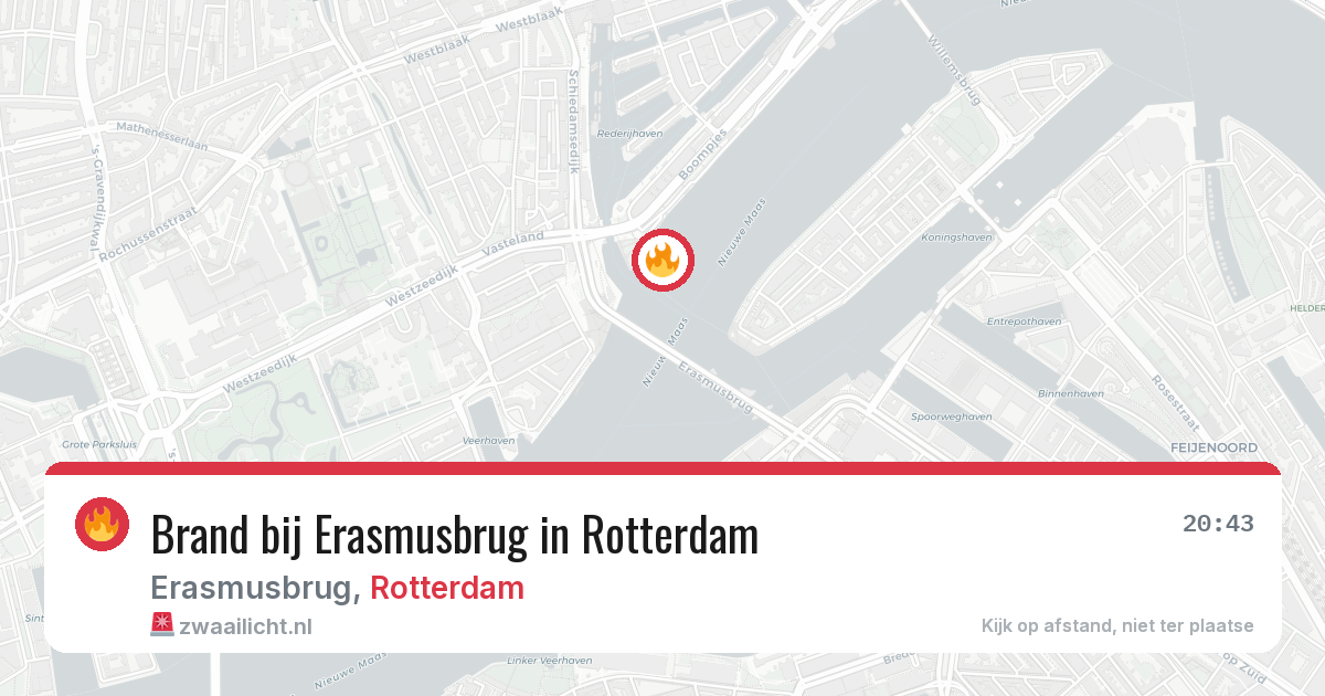 Brand bij Erasmusbrug in Rotterdam — 9 jul 2026
