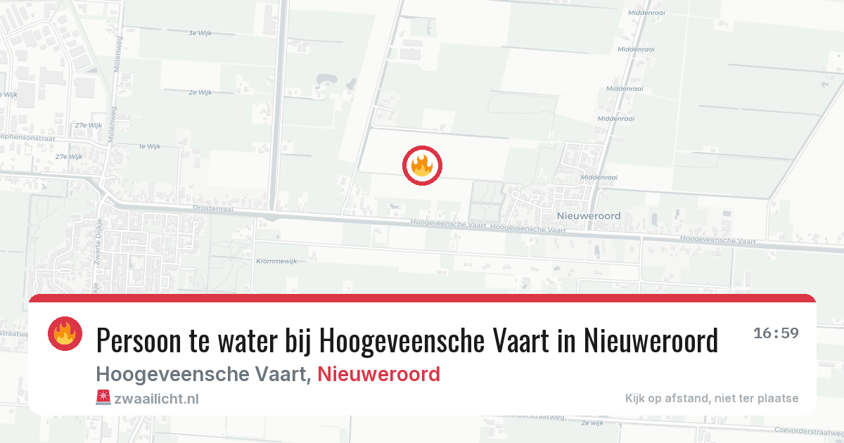 Persoon te water bij Hoogeveensche Vaart in Nieuweroord — 14 jun 2026