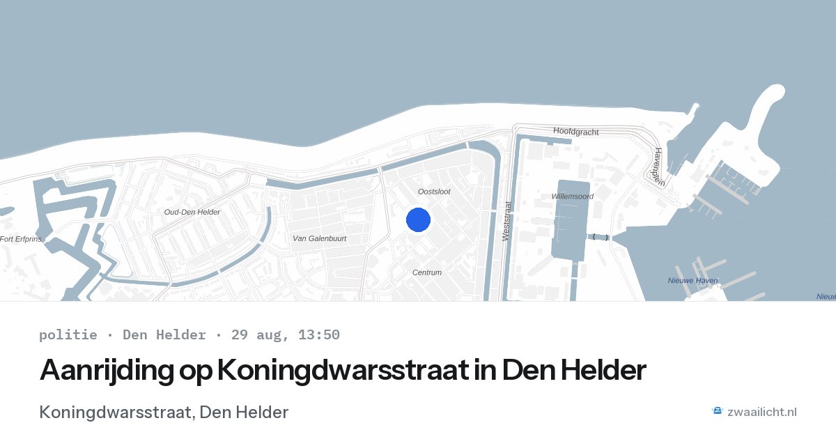 Aanrijding op Koningdwarsstraat in Den Helder — 29 aug 2026
