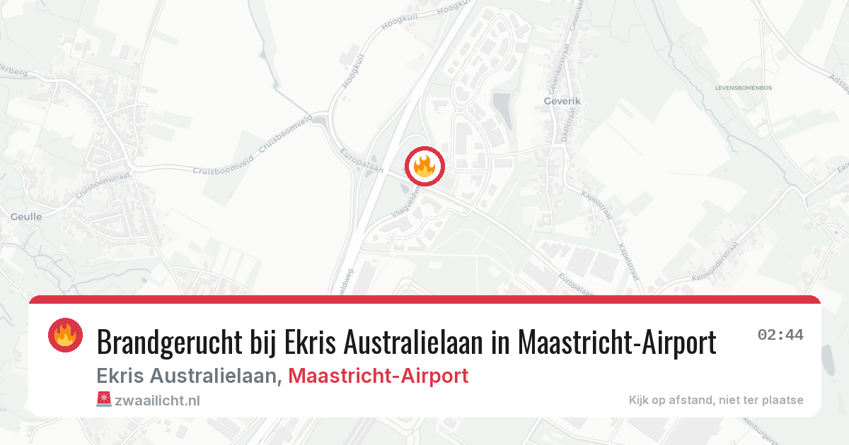 Brandgerucht bij Ekris Australielaan in Maastricht-Airport — 1 aug 2026