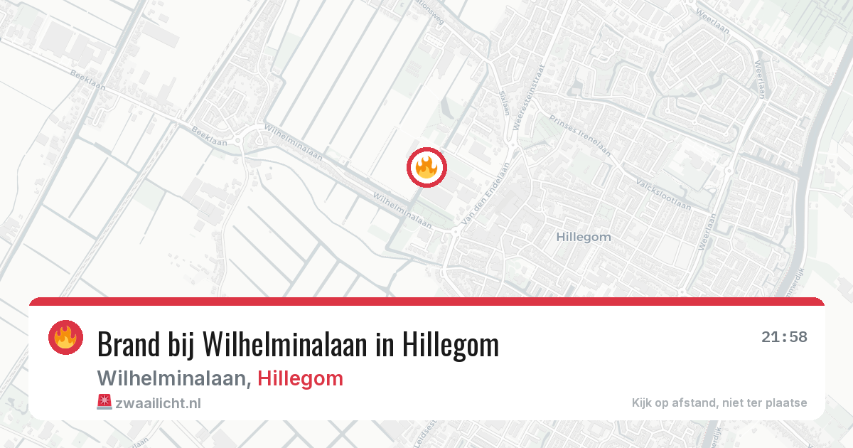 Brand bij Wilhelminalaan in Hillegom — 21 jun 2026