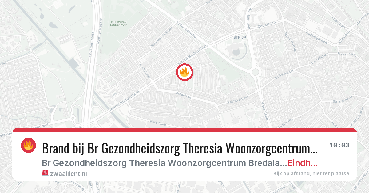 Brand bij Br Gezondheidszorg Theresia Woonzorgcentrum Bredalaan Eindhoven in Eindhoven — 14 mrt 2026