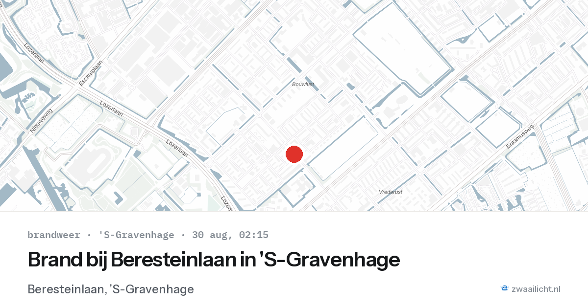 Brand bij Beresteinlaan in 'S-Gravenhage — 30 aug 2026