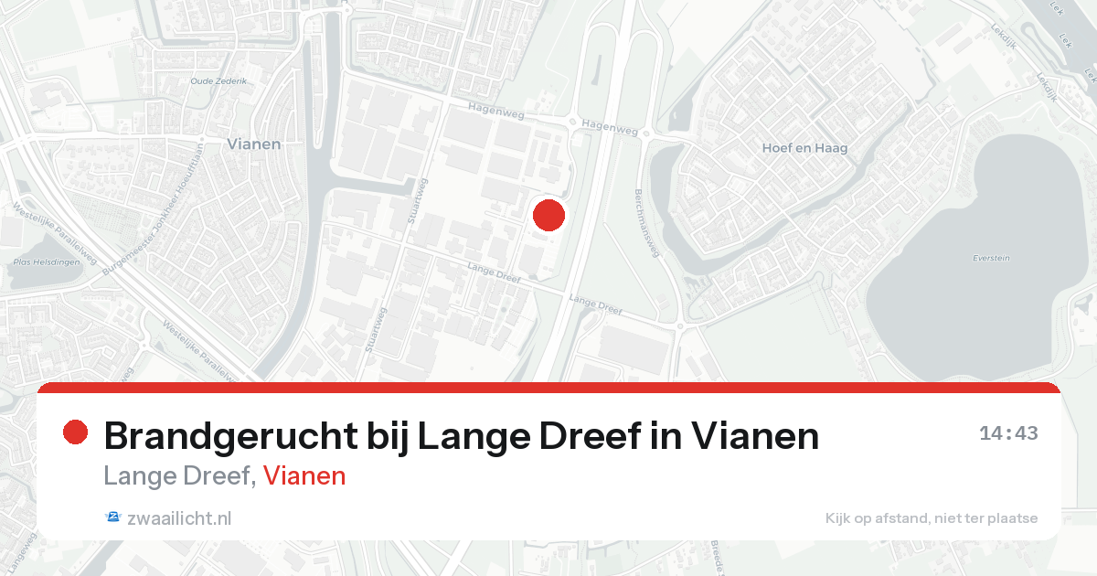Brandgerucht bij Lange Dreef in Vianen — 14 aug 2026