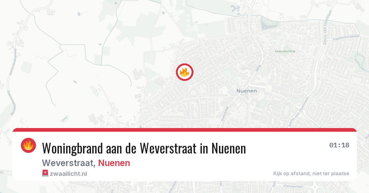 Woningbrand aan de Weverstraat in Nuenen — 18 jun 2026