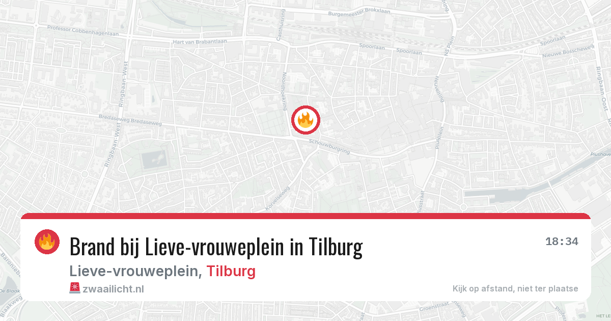 Brand bij Lieve-vrouweplein in Tilburg — 13 aug 2026