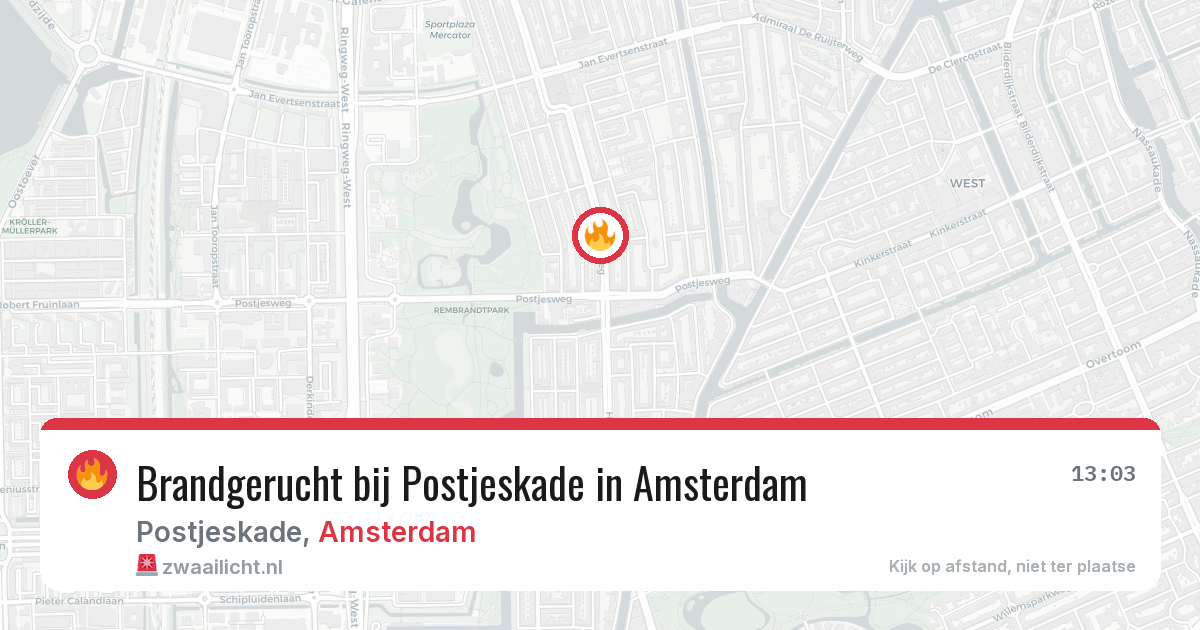 Brandgerucht bij Postjeskade in Amsterdam — 20 mrt 2026