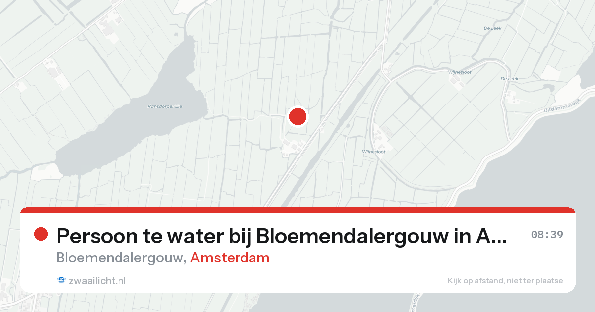Persoon te water bij Bloemendalergouw in Amsterdam — 24 aug 2026