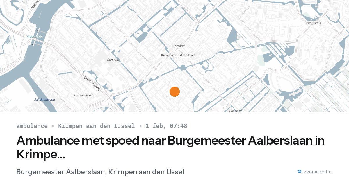 Ambulance met spoed naar Burgemeester Aalberslaan in Krimpen aan den IJssel — 1 feb 2026