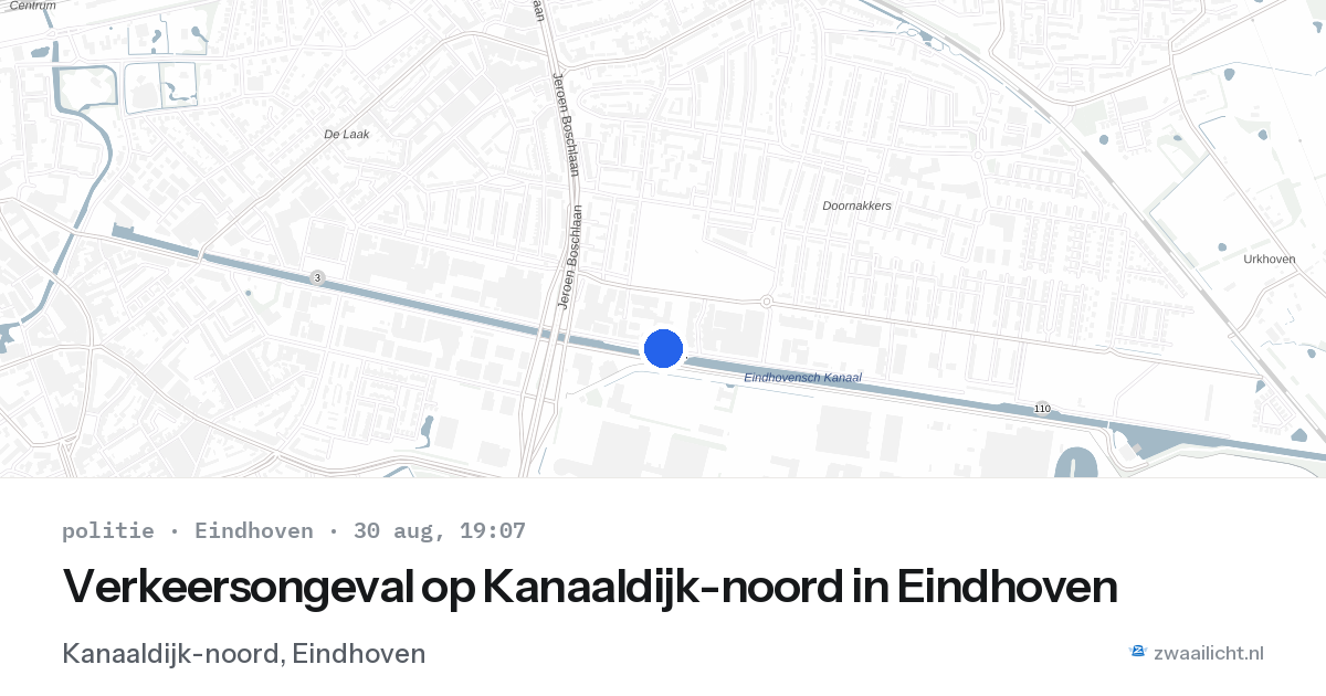 Verkeersongeval op Kanaaldijk-noord in Eindhoven — 30 aug 2026