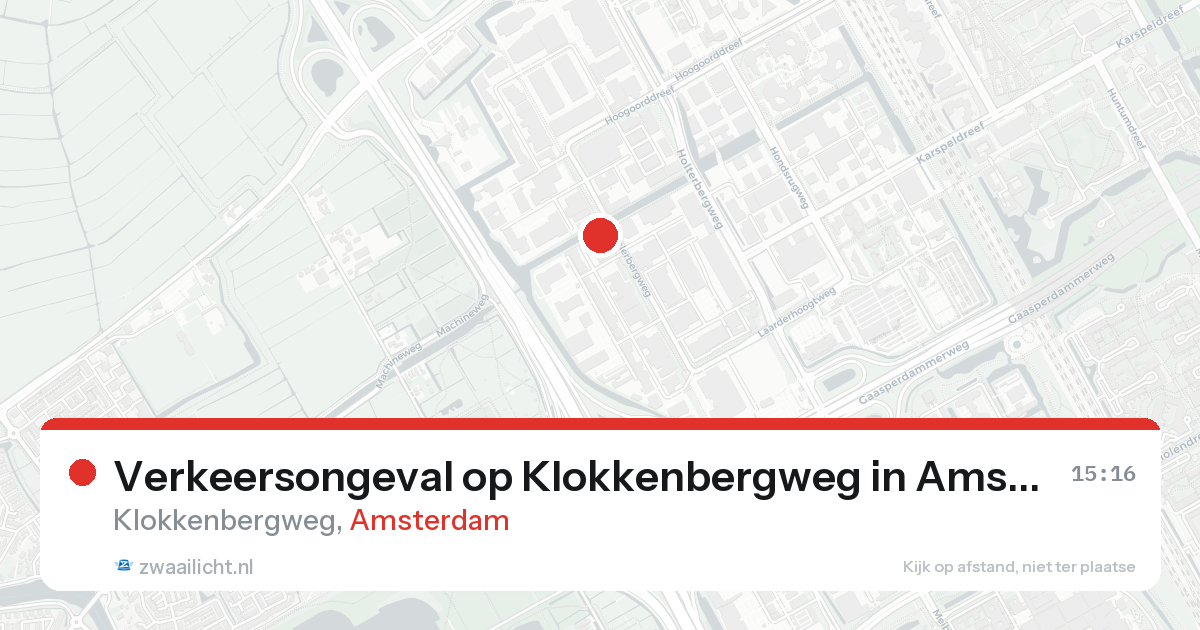 Verkeersongeval op Klokkenbergweg in Amsterdam — 20 aug 2026