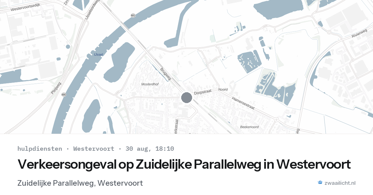 Verkeersongeval op Zuidelijke Parallelweg in Westervoort — 30 aug 2026