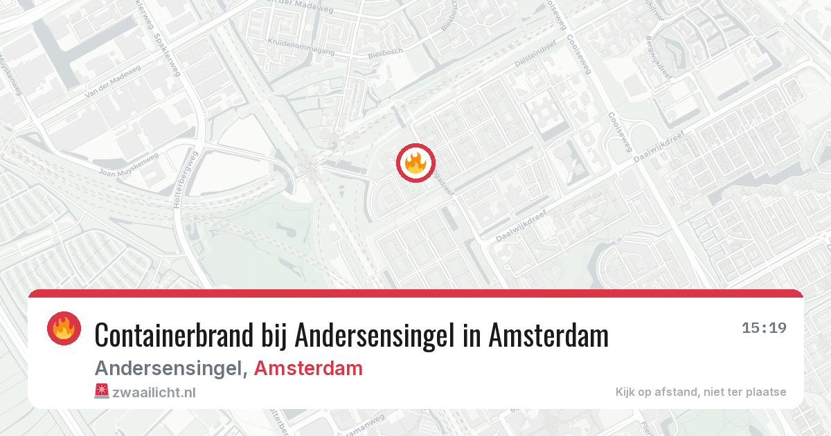 Containerbrand bij Andersensingel in Amsterdam — 1 aug 2026