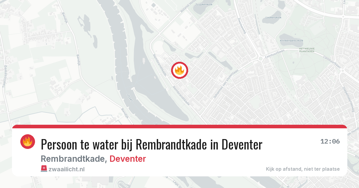 Persoon te water bij Rembrandtkade in Deventer — 19 jun 2026