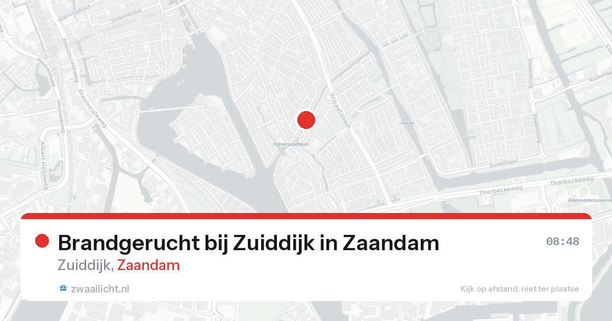 Brandgerucht bij Zuiddijk in Zaandam — 16 aug 2026
