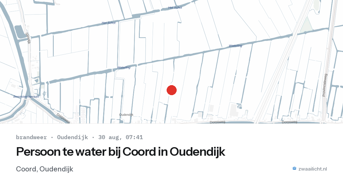 Persoon te water bij Coord in Oudendijk — 30 aug 2026