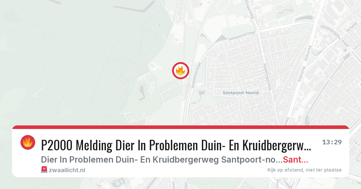 P2000 Melding Dier In Problemen Duin- En Kruidbergerweg Santpoort-noord, Santpoort-Noord — 6 feb 2026