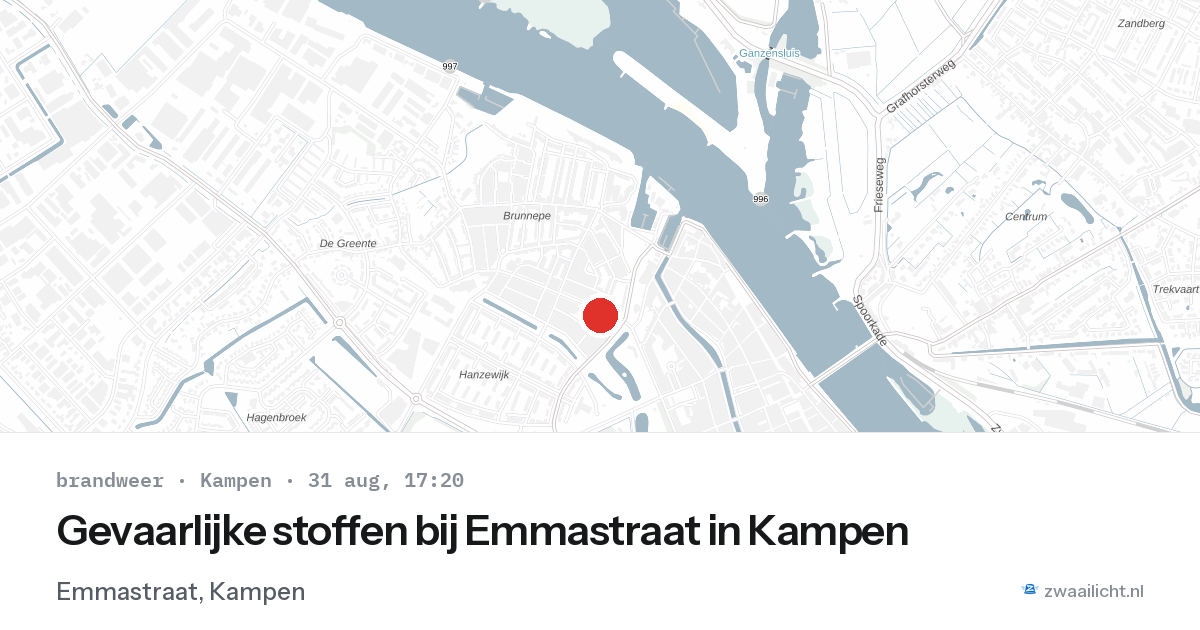 Gevaarlijke stoffen bij Emmastraat in Kampen — 31 aug 2026
