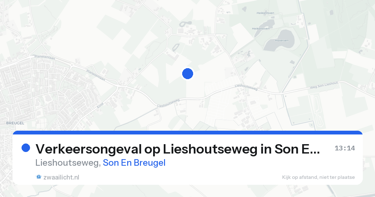 Verkeersongeval op Lieshoutseweg in Son En Breugel — 14 aug 2026