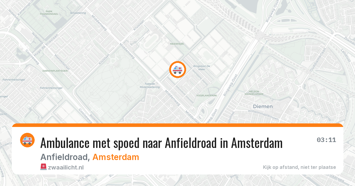 Ambulance met spoed naar Anfieldroad in Amsterdam — 7 jul 2026