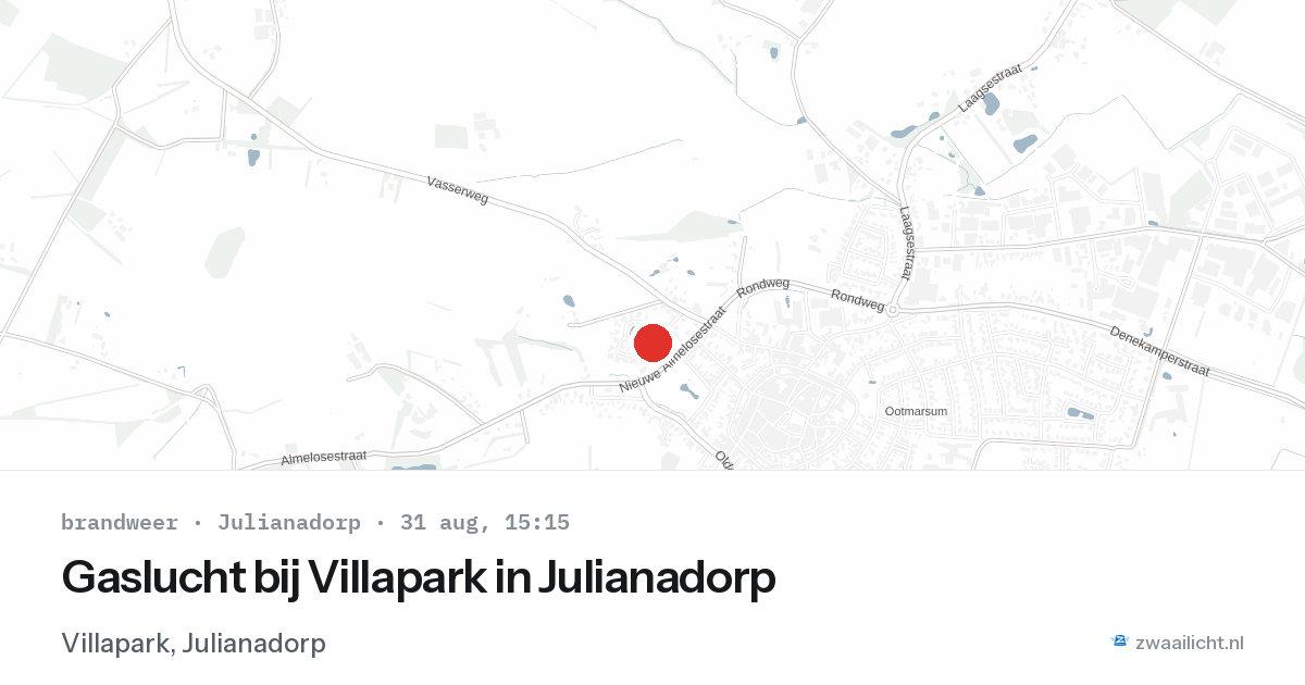 Gaslucht bij Villapark in Julianadorp — 31 aug 2026