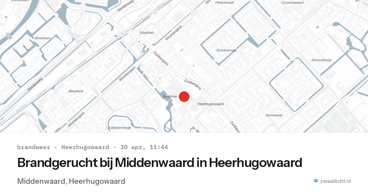 Brandgerucht bij Middenwaard in Heerhugowaard — 30 apr 2026