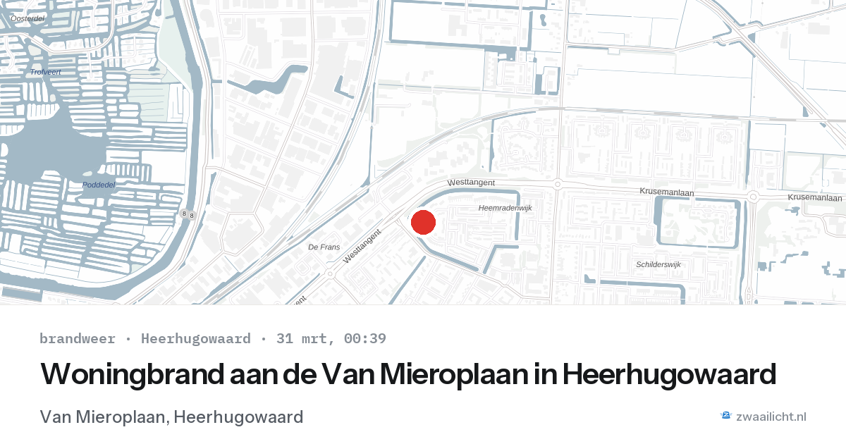 Woningbrand aan de Van Mieroplaan in Heerhugowaard — 30 mrt 2026