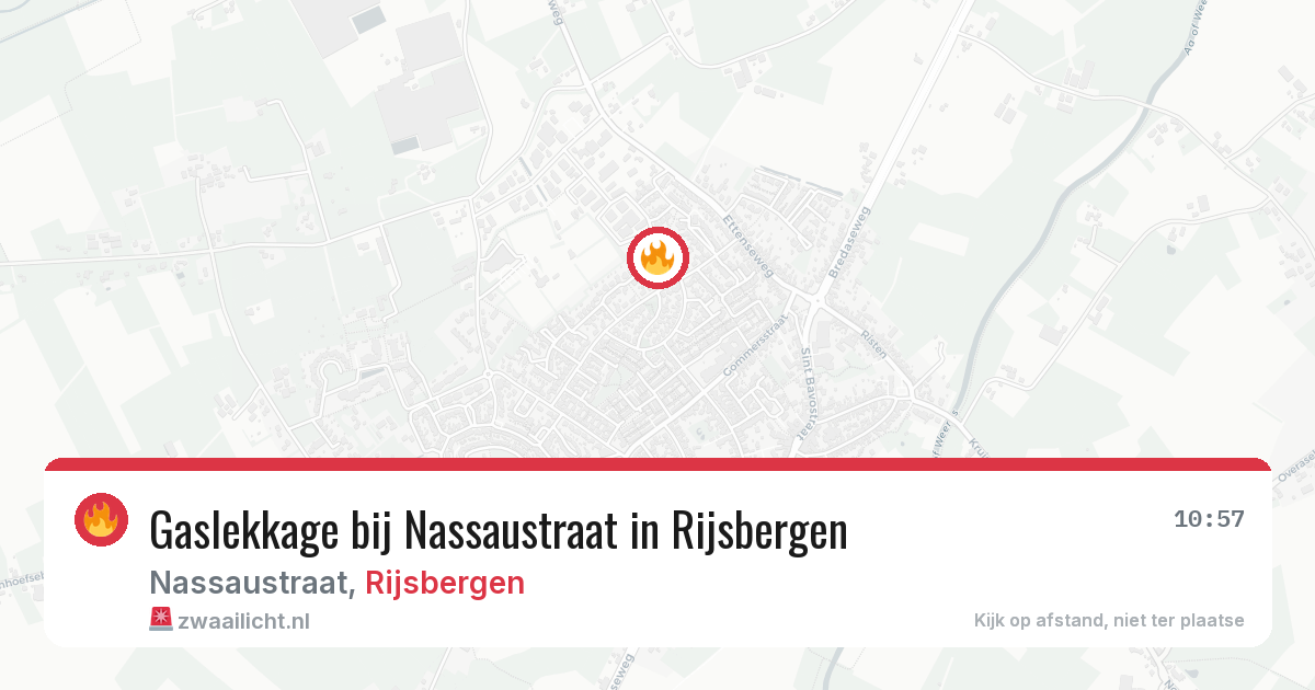 Gaslekkage bij Nassaustraat in Rijsbergen — 6 aug 2026