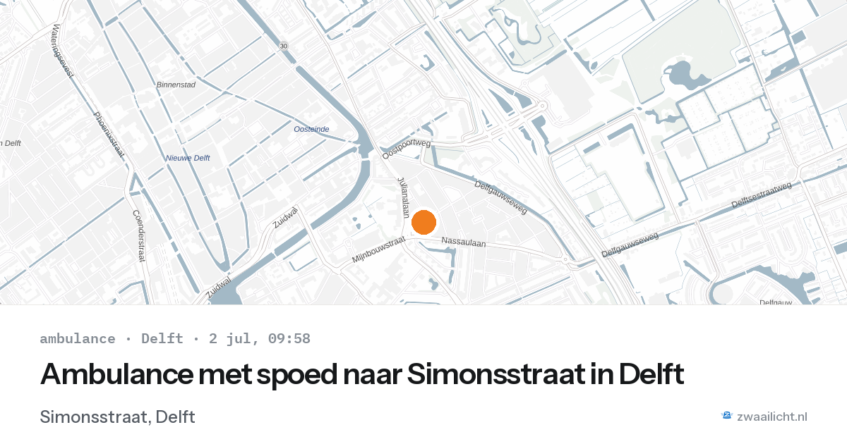 Ambulance met spoed naar Simonsstraat in Delft — 2 jul 2026