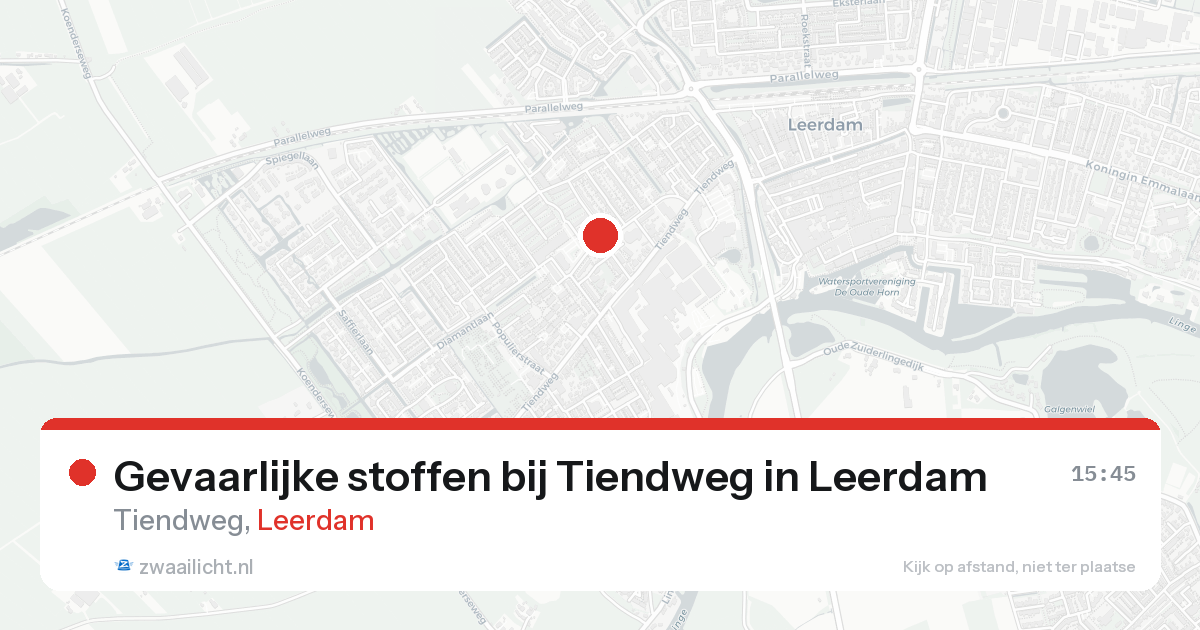 Gevaarlijke stoffen bij Tiendweg in Leerdam — 15 aug 2026
