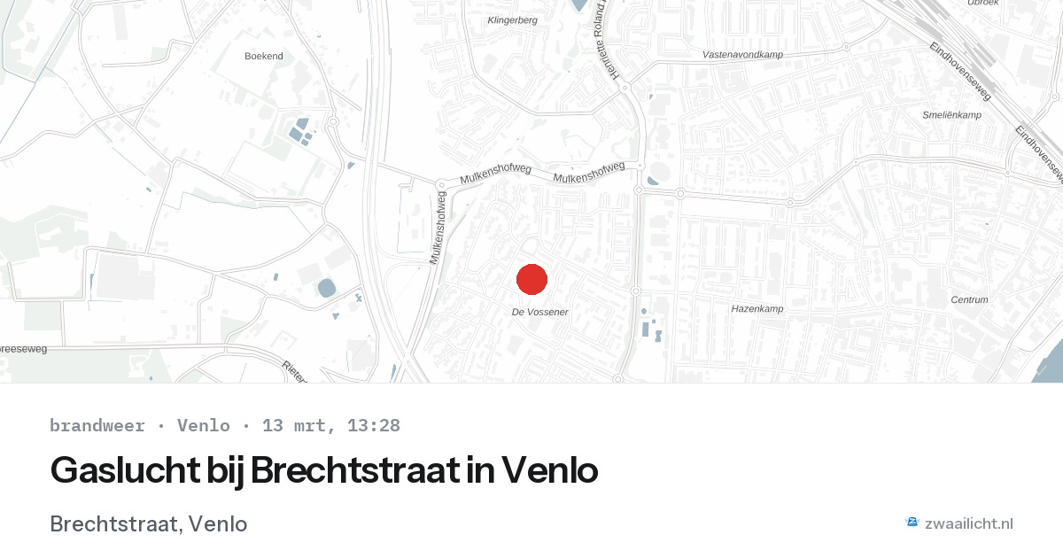 Gaslucht bij Brechtstraat in Venlo — 13 mrt 2026
