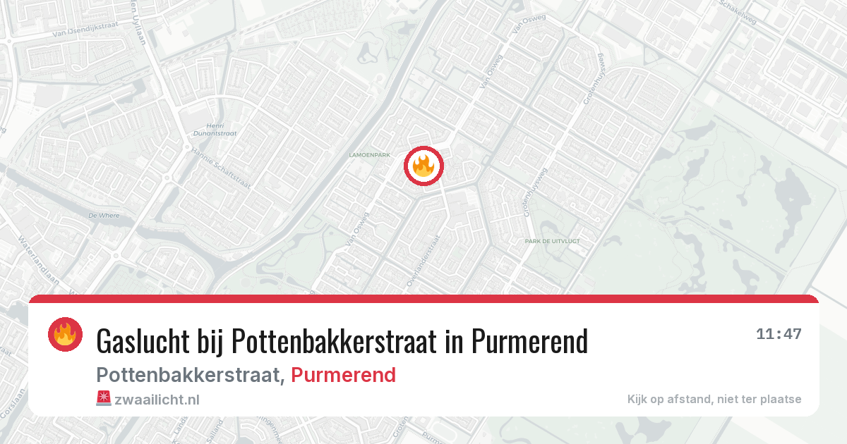 Gaslucht bij Pottenbakkerstraat in Purmerend — 13 aug 2026