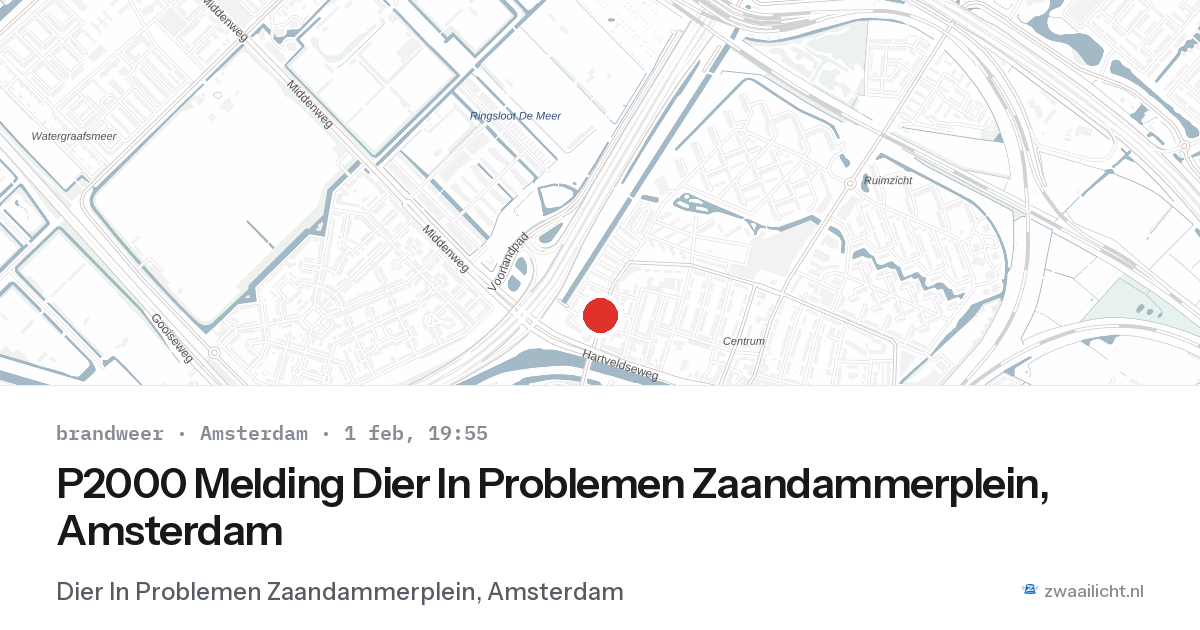 P2000 Melding Dier In Problemen Zaandammerplein, Amsterdam — 1 feb 2026