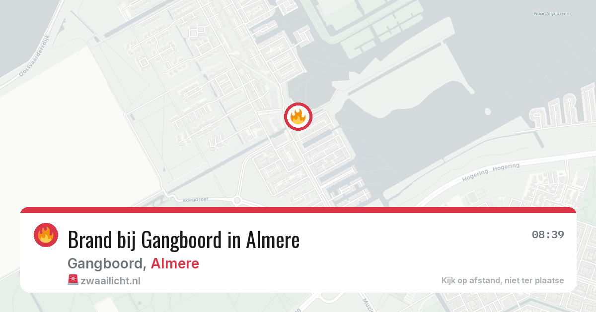 Brand bij Gangboord in Almere — 8 aug 2026