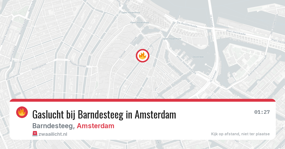 Gaslucht bij Barndesteeg in Amsterdam — 13 aug 2026