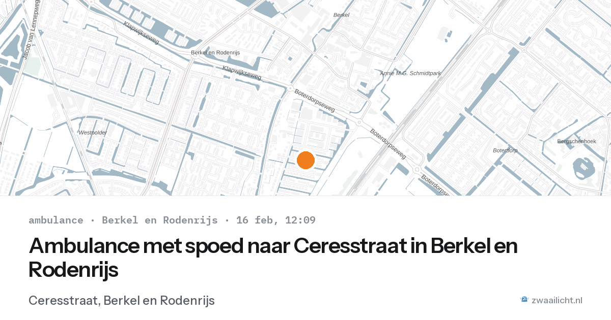 Ambulance met spoed naar Ceresstraat in Berkel en Rodenrijs — 16 feb 2026