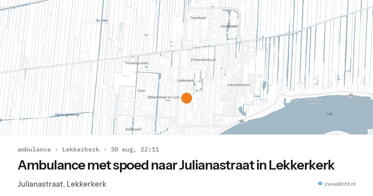 Ambulance met spoed naar Julianastraat in Lekkerkerk — 30 aug 2026