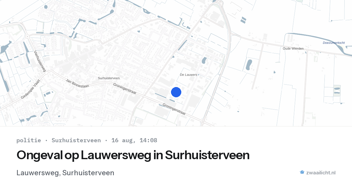 Ongeval op Lauwersweg in Surhuisterveen — 16 aug 2026