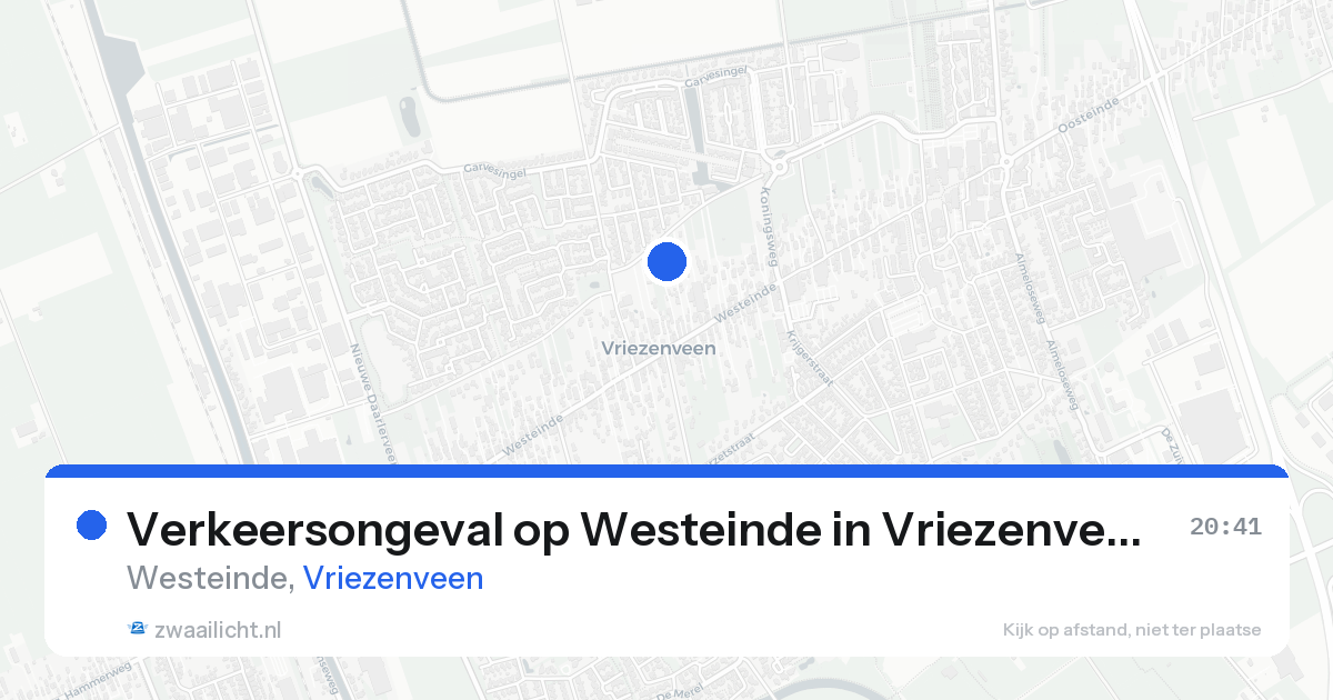 Verkeersongeval op Westeinde in Vriezenveen — 21 aug 2026
